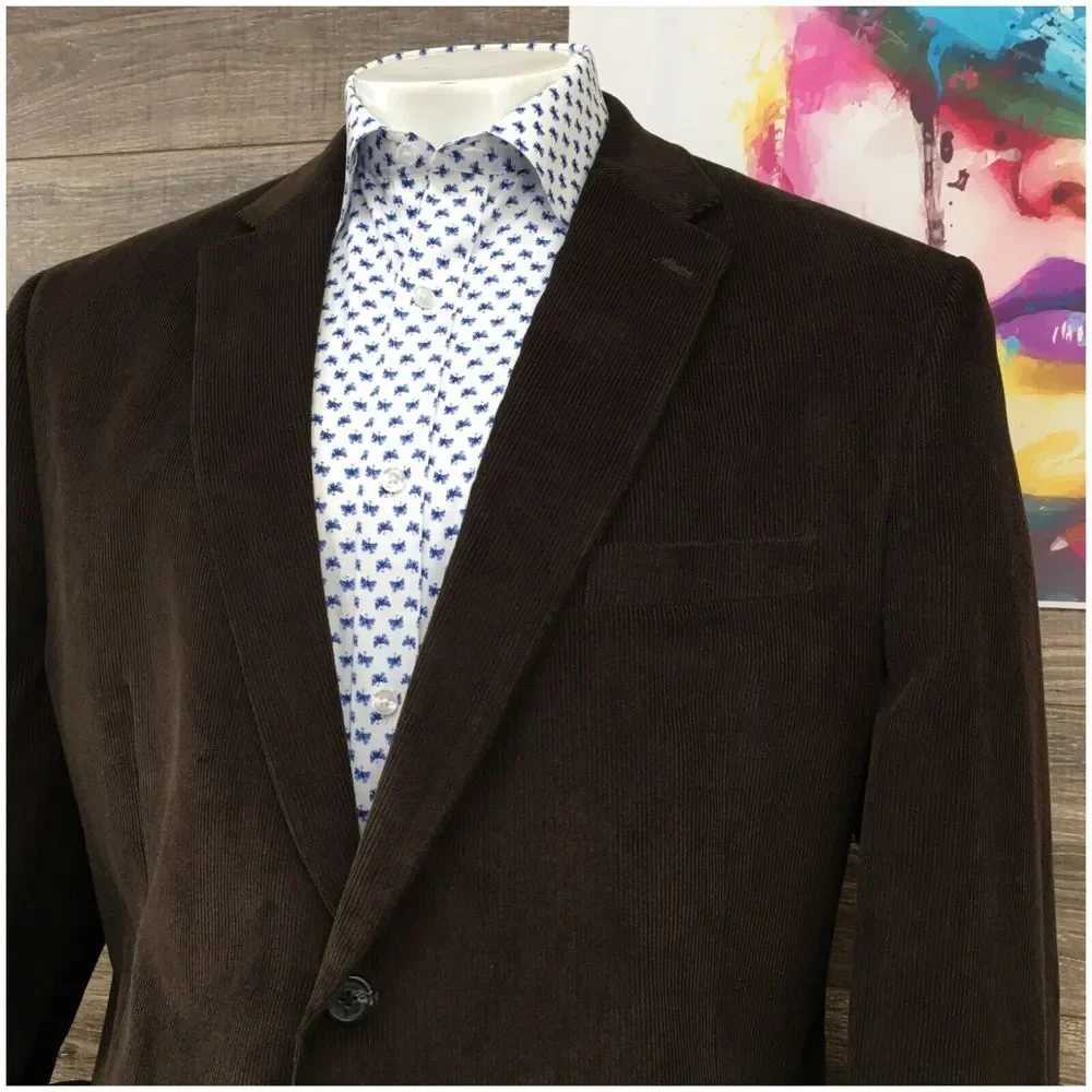 Chaps Mens Blazer Sport‎ Coat Two Button Casual Jacket Size 48R Corduroy Suit